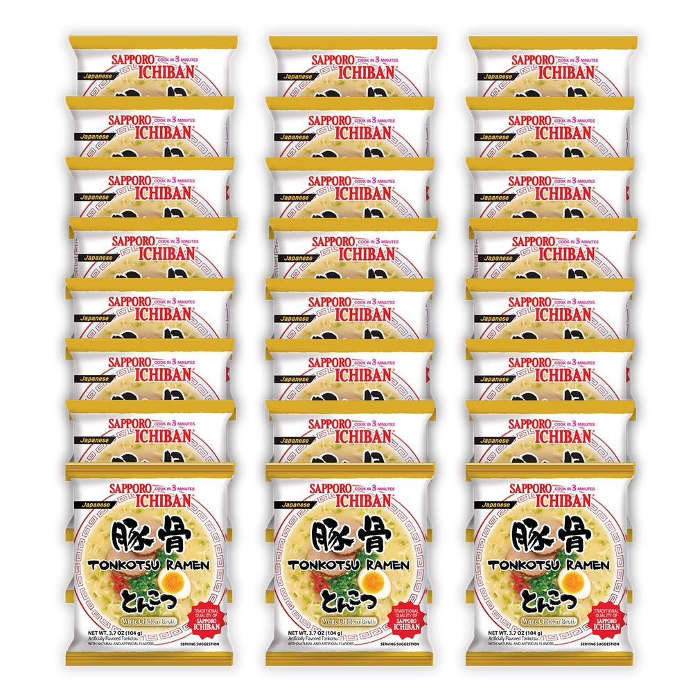 Sapporo Ichiban front packaging showing tonkotsu flavor and pack details for convenience