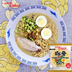 bowl of Sapporo Ichiban tonkotsu ramen served steaming to show ready-in-minutes satisfaction