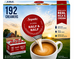 Saputo half and half front packaging shows brand and count, convenient storage benefit