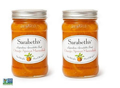 Sarabeth's front packaging of orange-apricot marmalade showcasing two jars and branding benefit