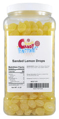 Sarah's Candy Factory front jar showing 6 lb lemon drops, great visibility