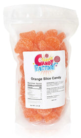 Sarah's Candy Factory front packaging shows resealable 2.5 lb bag and bright orange slices for sharing