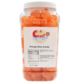 Sarah's Candy Factory front jar view showing orange slices for easy grabbing