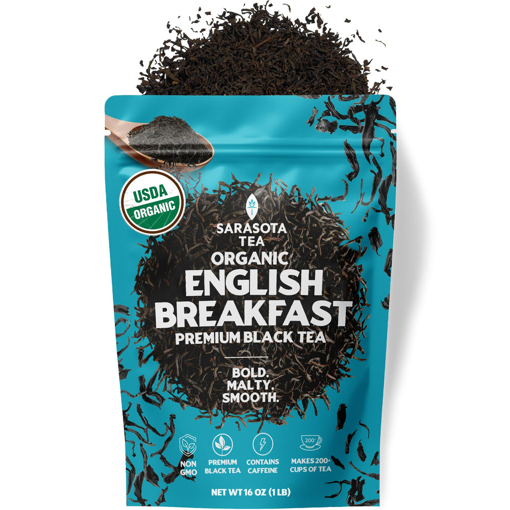 SARASOTA COFFEE & TEA CO. front packaging showing 1 lb bag and branding benefit