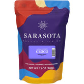 SARASOTA COFFEE & TEA CO. front packaging showing bold Highlander Grogg branding and benefits