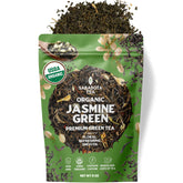SARASOTA COFFEE & TEA CO. front packaging showing organic jasmine green tea benefits