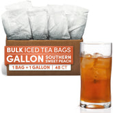 SARASOTA COFFEE & TEA CO. front packaging shot showing bulk peach iced tea bags benefit quick stock identification