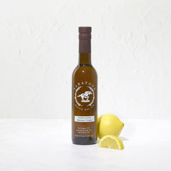 Saratoga Olive Oil Co. front bottle with lemon balsamic, bright finishing flavor