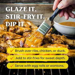Brush glazing chicken with Saucy Susan sauce for flavorful caramelized finish