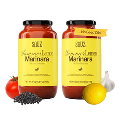 Sauz jar front packaging showing label and bright lemon accent benefits