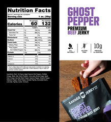 Savage Jerky Co. open bag with jerky pieces, convenience for on-the-go protein