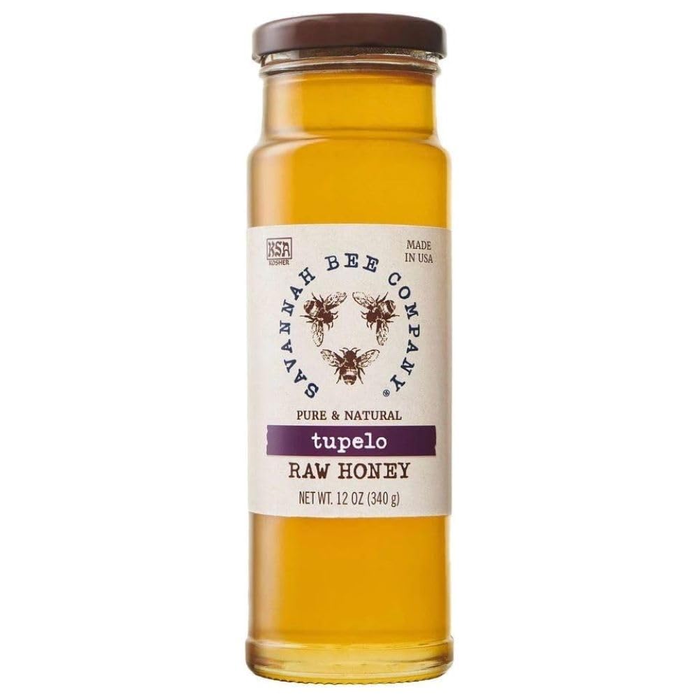 Savannah Bee Company front jar showing golden Tupelo honey and clear labeling for quality