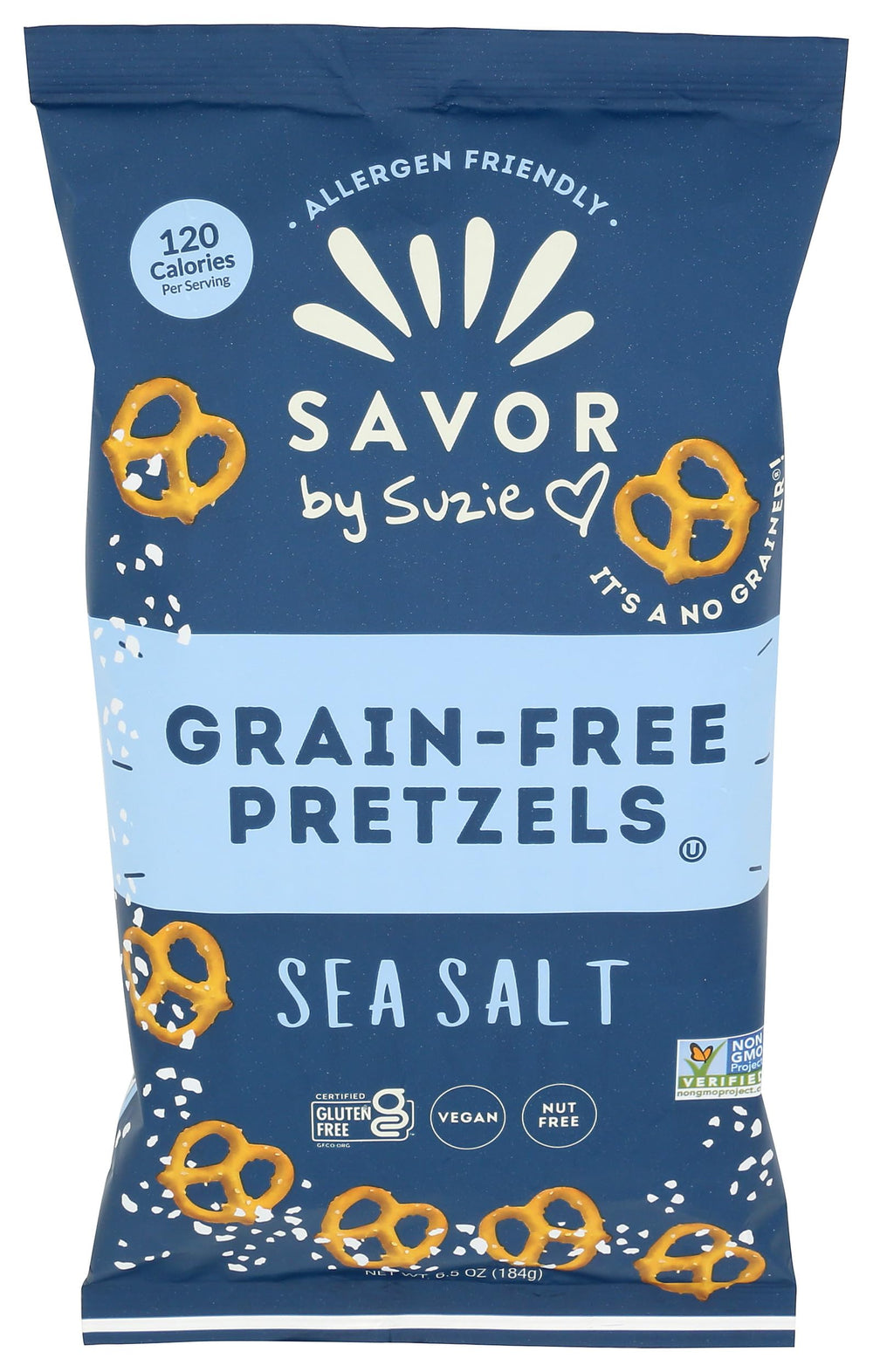 Savor By Susie front box packaging showing four 6.5oz bags and branding benefit