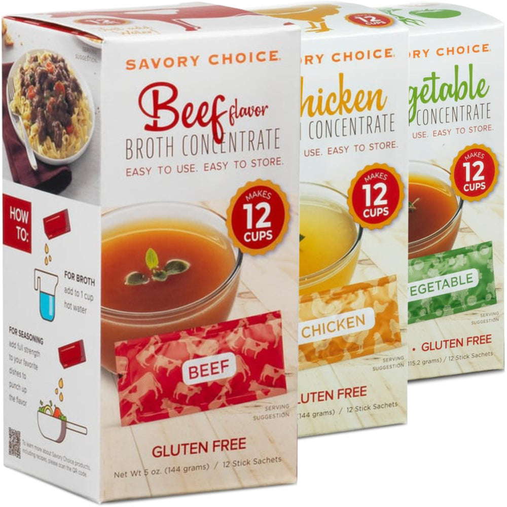 SAVORY CHOICE front packaging showing variety pack and quick pantry benefit