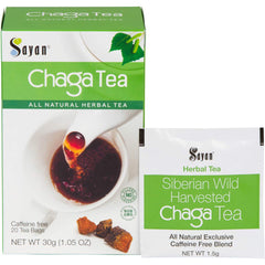 Sayan front packaging showing 20-count box and woodsy branding benefit clarity