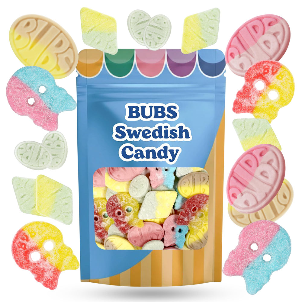 Scandylicious BUBS front packaging showing 1 lb bag and vibrant candy mix