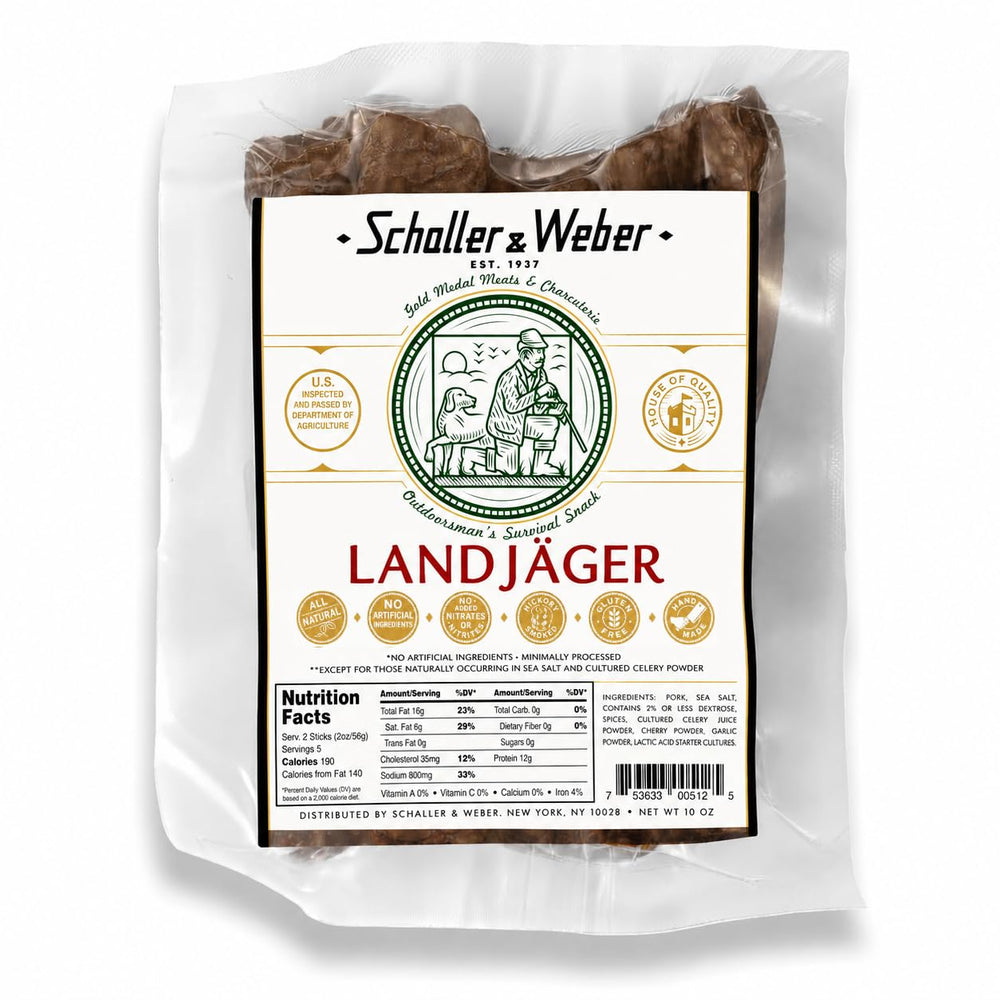 Schaller & Weber front packaging showing authentic Alpine-style landjäger and convenience