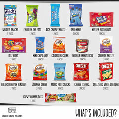 Schoolhouse Snacks opened overhead display with 52 assorted snacks visible