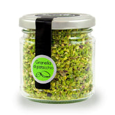Sciara glass jar front view showing label and premium pistachios for freshness