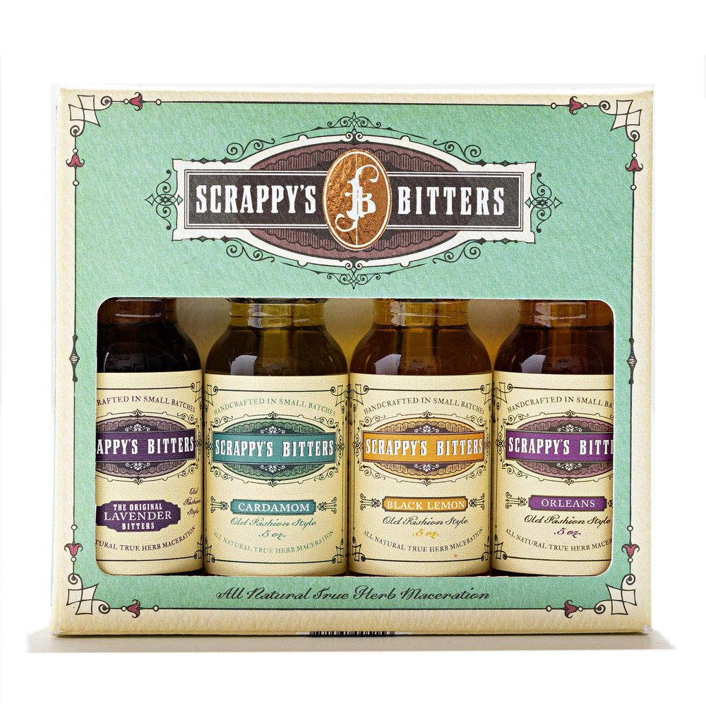 Scrappy's gift set front packaging showing four mini bottles and contents benefit gifting