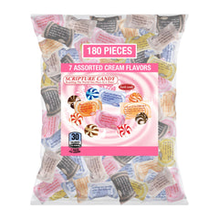 SCRIPTURE CANDY front packaging showing 180-piece bulk bag and branding benefit convenience