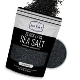 Sea Salt Superstore jar front view showing black lava salt and bold packaging benefit: dramatic presentation