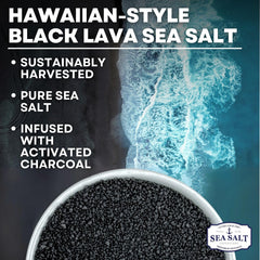 Close-up of black lava salt crystals showcasing texture and activated charcoal benefit: crunchy finish