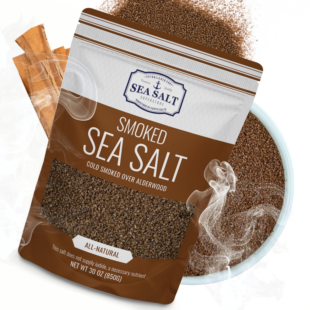 Sea Salt Superstore front bag showing 30 oz packaging and smoky branding benefit