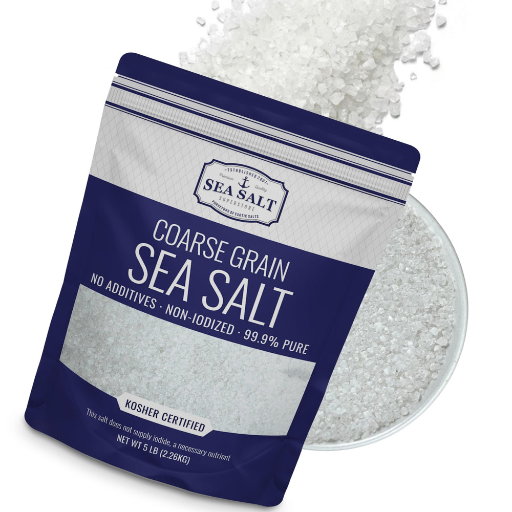 Sea Salt Superstore front of bag showing 5 lb bulk packaging and clear brand