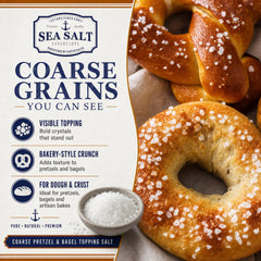 Closeup of coarse salt crystals by Sea Salt Superstore showing crunchy texture