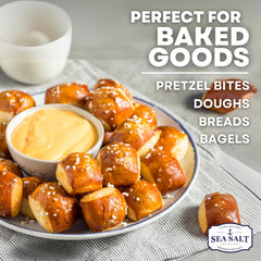 Sea Salt Superstore salt sprinkled on pretzel showing crunchy finish benefit