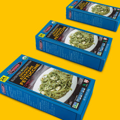 Seapoint Farms cooked fettuccine plated with vegetables showing high-protein meal option