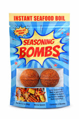 Seasoning Bombs front packaging showing two Cajun seasoning bombs and brand