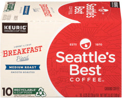 Seattle's Best Coffee front packaging showing 10-count Breakfast Blend box for quick selection