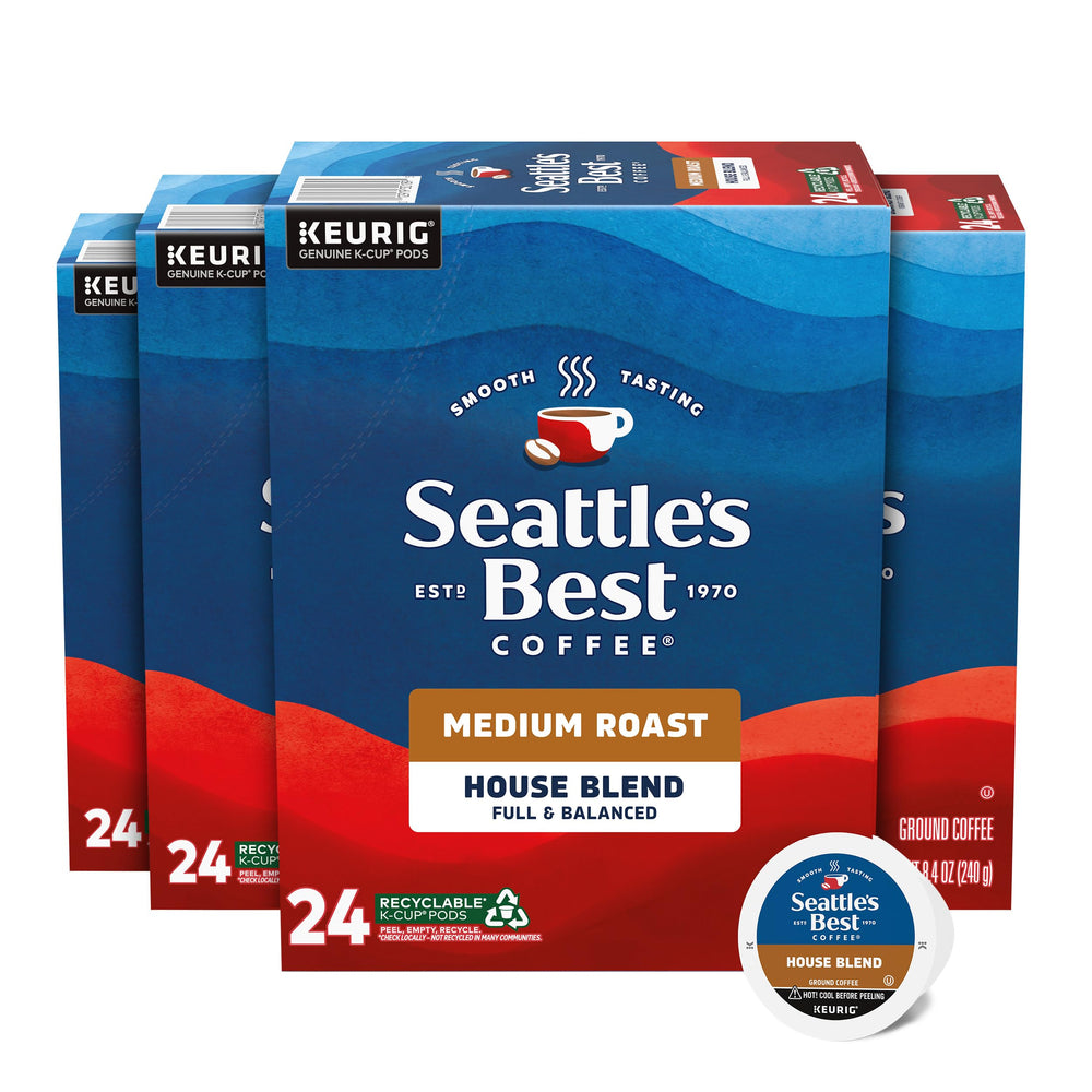 Seattle's Best Coffee front packaging showing four boxes and benefits