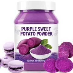 SEAYOFA front packaging showing 16oz purple sweet potato powder and label benefits