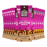 Second Nature front packaging showing twelve snack pouches and product branding benefit portability