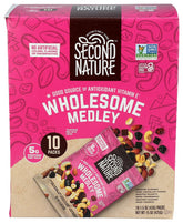 Second Nature front packaging showing 10 single-serve trail mix pouches and benefits