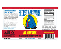 Secret Aardvark habanero bottle label detail highlighting smoky tomato flavor