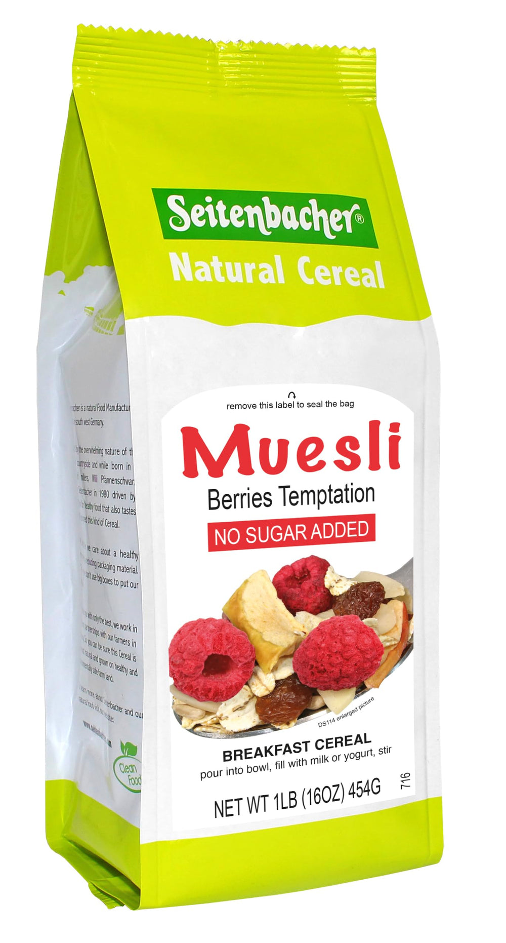 Seitenbacher front packaging showing muesli mix and natural ingredients for easy breakfasts