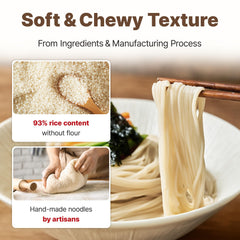 Sempio rice noodles served in a clear broth bowl, highlights flavor absorption