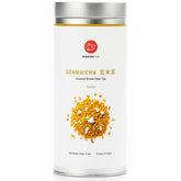 Senbird tin front view showing Genmaicha Tsukimi packaging and freshness benefit