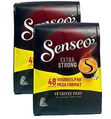 Senseo 96 count pack in kitchen setting with cup and milk pitcher illustrating ideal home or office supply