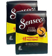 Senseo extra strong front packaging showing two 48-count packs and bold branding benefit: easy supply