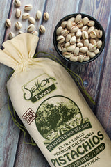Setton Farms close-up of pistachio shells highlighting extra-large size and texture benefit