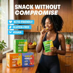Shameless single-serve bag in hand for portion control and portability