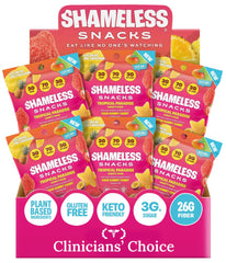 Shameless bag front view showing tropical mixed flavors and low sugar benefit