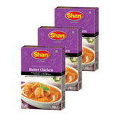 Shan front packaging showing Butter Chicken mix and clear recipe benefits