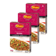 Shan front packaging showing sealed 50g keema sachet and box benefits
