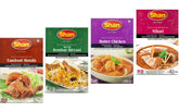 Shan variety combo front packaging showing four spice packets and quick meal benefit